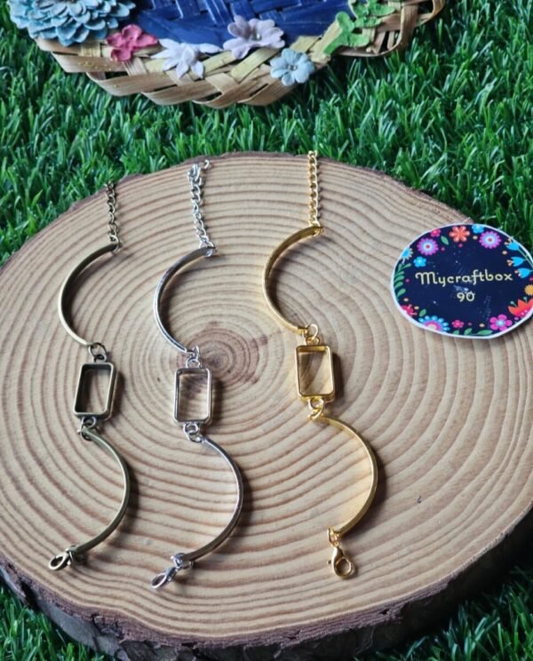 Hollow Rectangle rakhi bracelet with bezel and adjustable chain